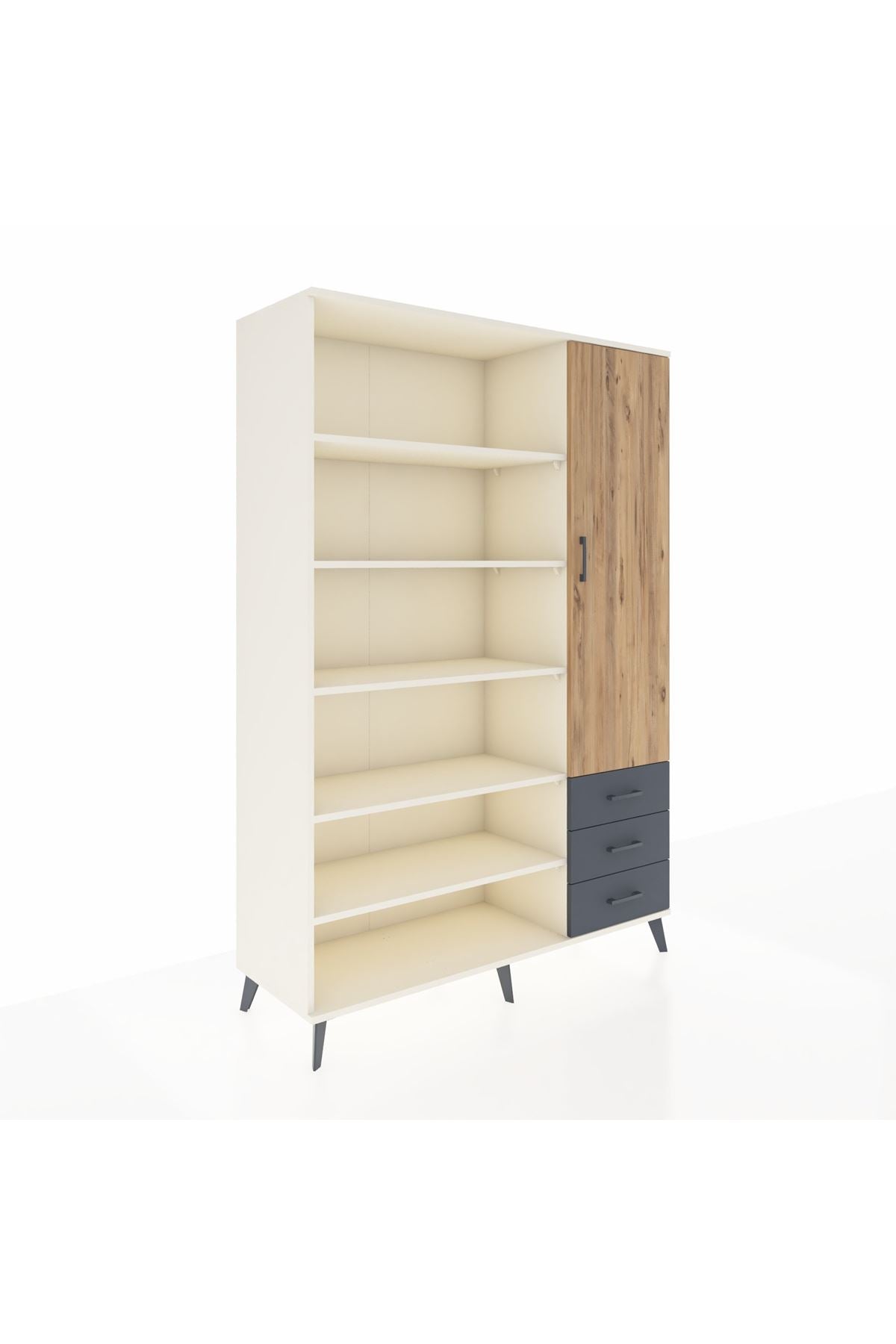 Hyperion Dolap 9 Raflı 3 Çekmeceli Tek Kapaklı  132x44x195 Aytaşı-Çam/Antrasit