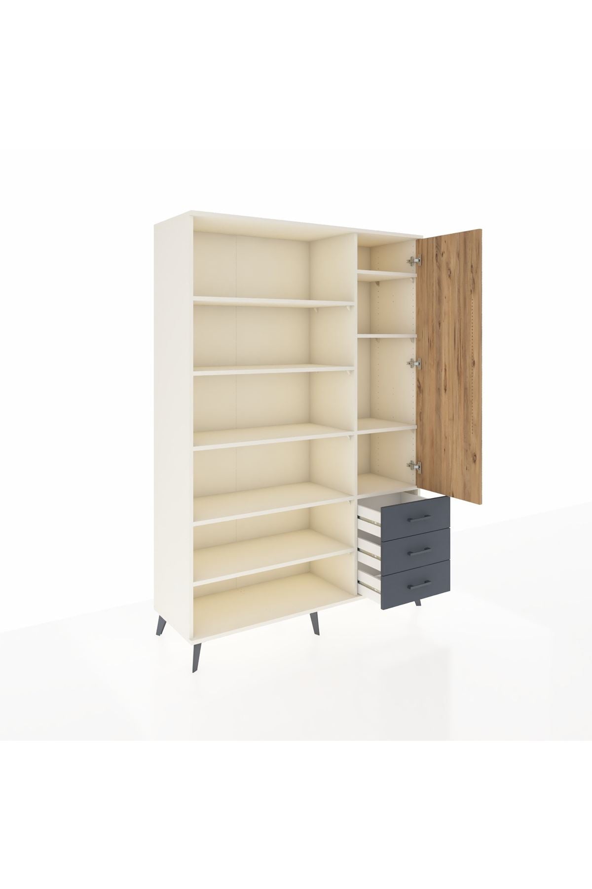 Hyperion Dolap 9 Raflı 3 Çekmeceli Tek Kapaklı  132x44x195 Aytaşı-Çam/Antrasit