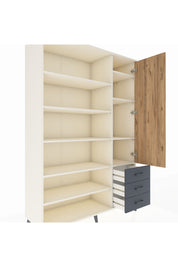 Hyperion Dolap 9 Raflı 3 Çekmeceli Tek Kapaklı  132x44x195 Aytaşı-Çam/Antrasit