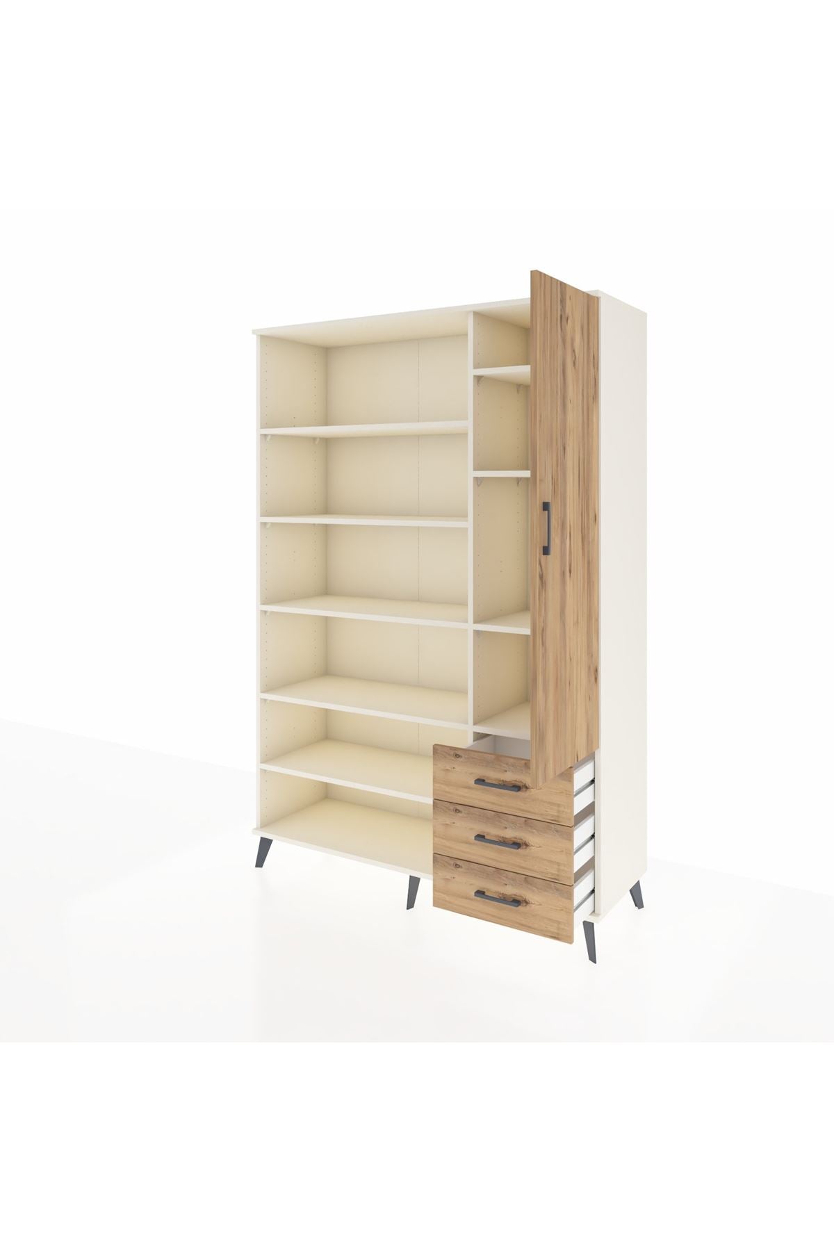 Hyperion Dolap 9 Raflı 3 Çekmeceli Tek Kapaklı  132x44x195 Aytaşı-Çam/Çam