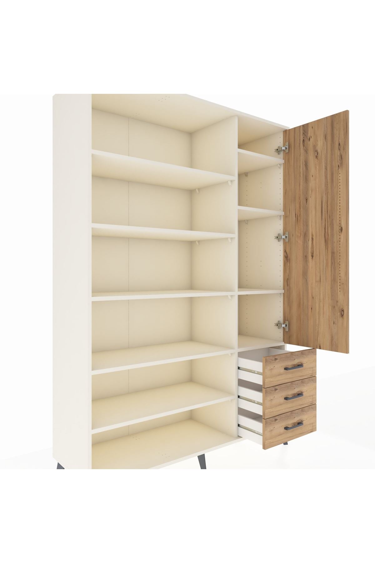 Hyperion Dolap 9 Raflı 3 Çekmeceli Tek Kapaklı  132x44x195 Aytaşı-Çam/Çam