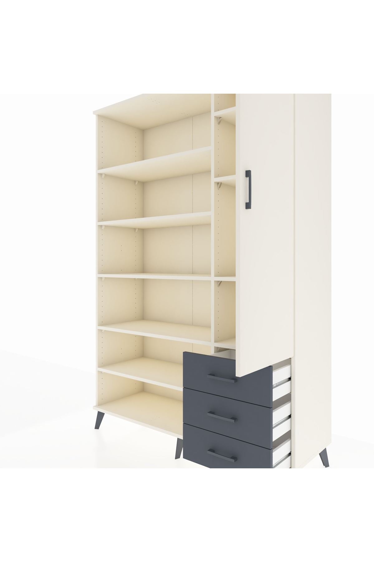 Hyperion Dolap 9 Raflı 3 Çekmeceli Tek Kapaklı  132x44x195 Aytaşı-Aytaşı/Antrasit