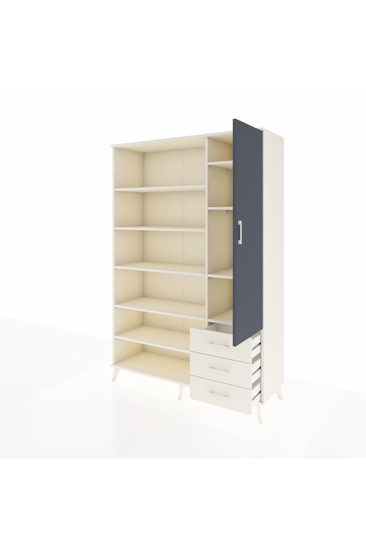 Hyperion Dolap 9 Raflı 3 Çekmeceli Tek Kapaklı  132x44x195 Aytaşı-Antrasit/Aytaşı