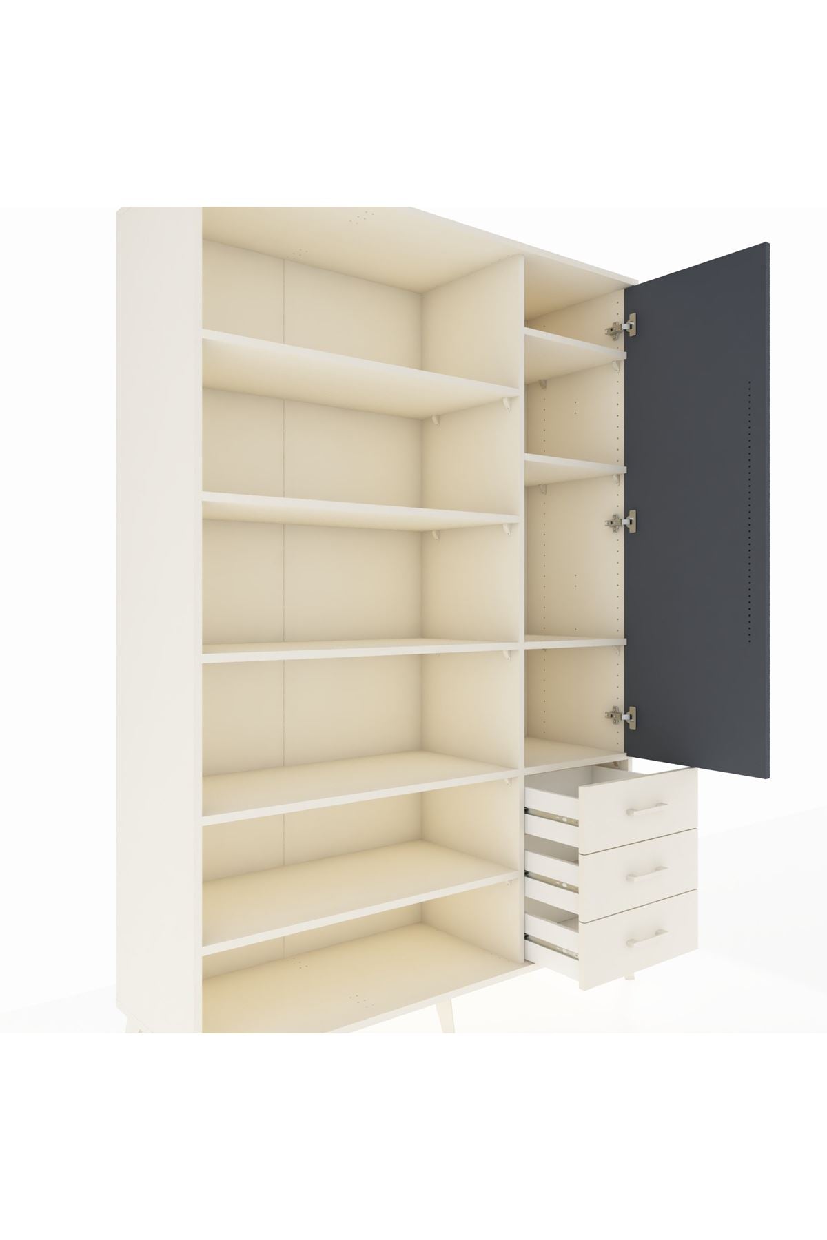 Hyperion Dolap 9 Raflı 3 Çekmeceli Tek Kapaklı  132x44x195 Aytaşı-Antrasit/Aytaşı