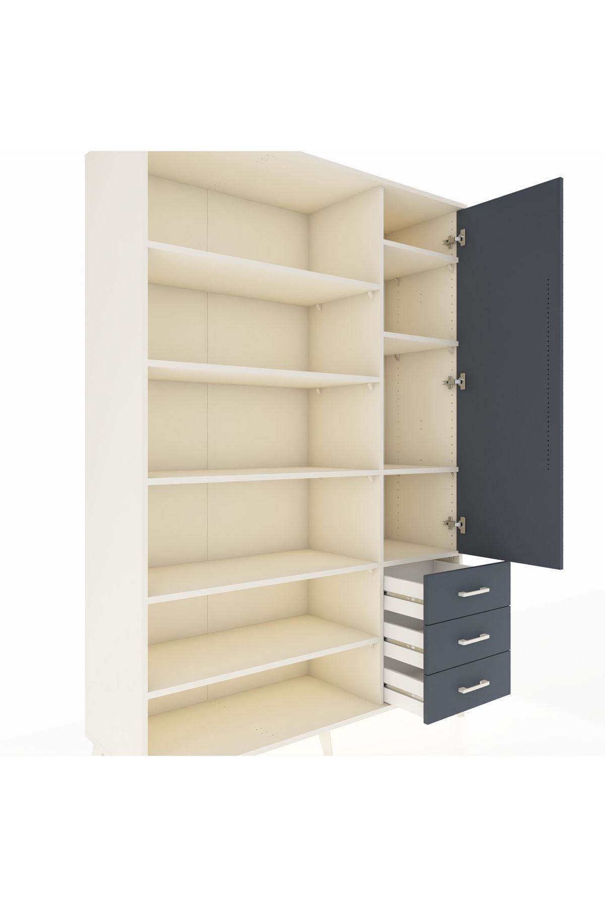 Hyperion Dolap 9 Raflı 3 Çekmeceli Tek Kapaklı  132x44x195 Aytaşı-Antrasit/Antrasit