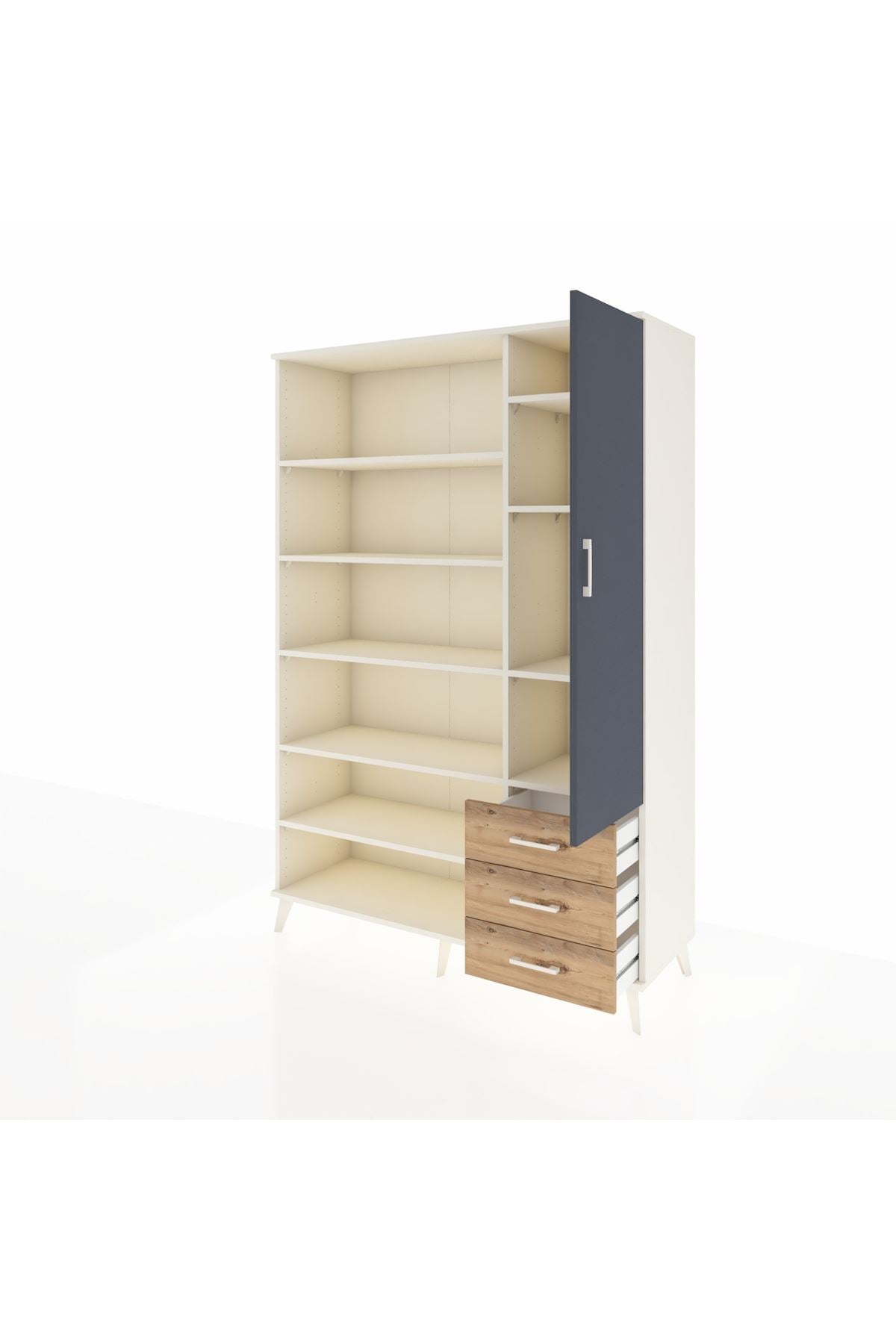 Hyperion Dolap 9 Raflı 3 Çekmeceli Tek Kapaklı  132x44x195 Aytaşı-Antrasit/Çam