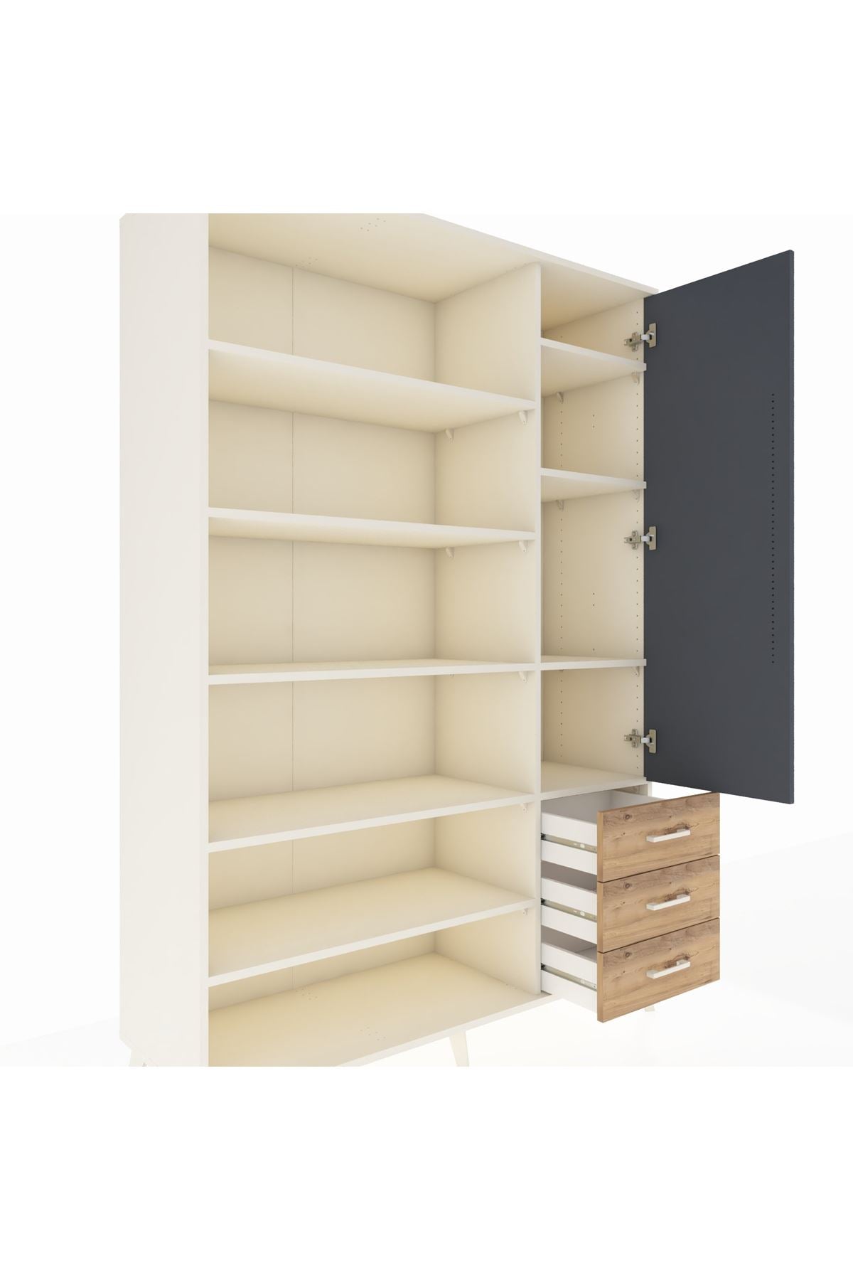 Hyperion Dolap 9 Raflı 3 Çekmeceli Tek Kapaklı  132x44x195 Aytaşı-Antrasit/Çam