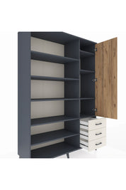 Hyperion Dolap 9 Raflı 3 Çekmeceli Tek Kapaklı  132x44x195 Antrasit-Çam/Aytaşı