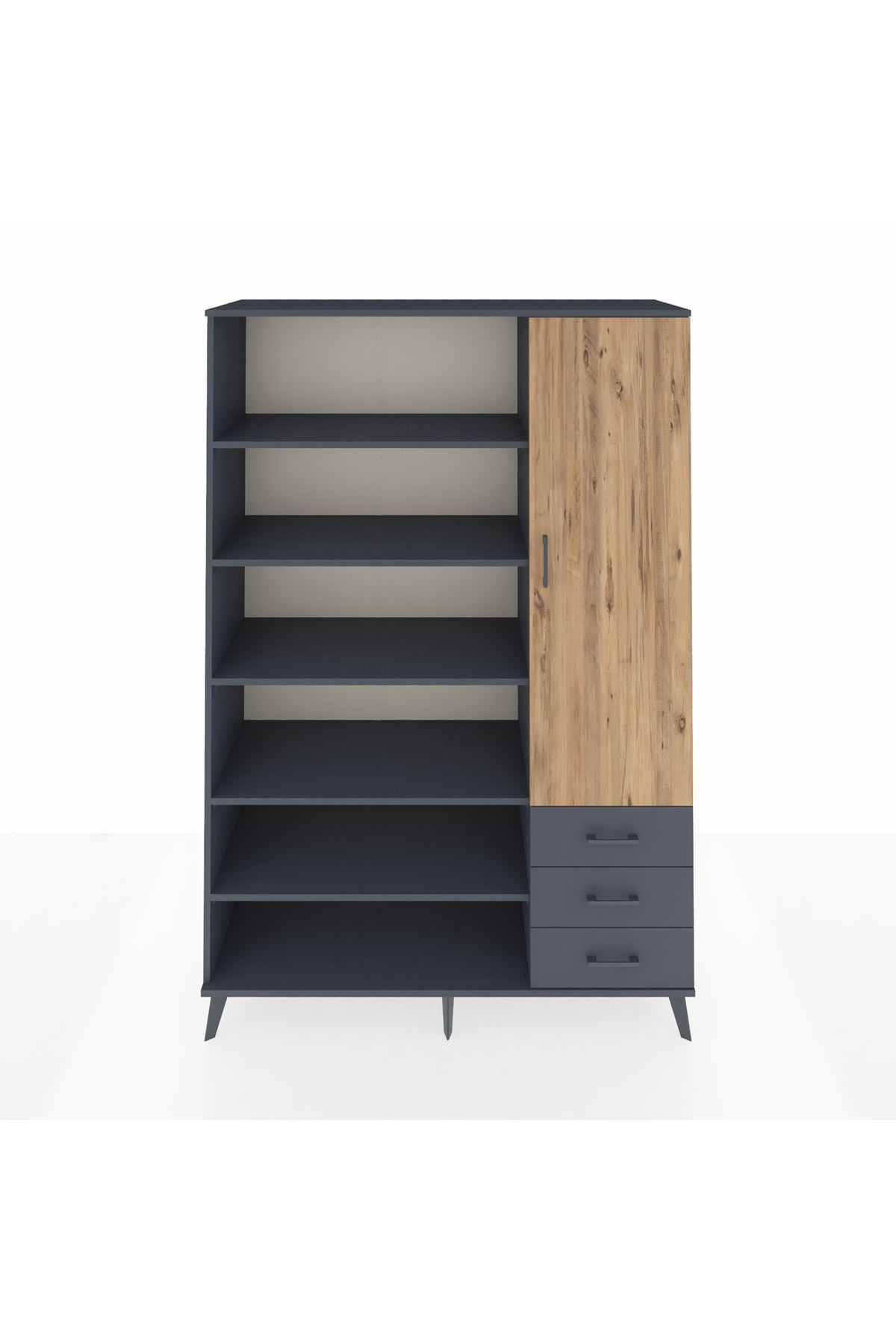 Hyperion Dolap 9 Raflı 3 Çekmeceli Tek Kapaklı  132x44x195 Antrasit-Çam/Antrasit