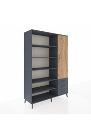 Hyperion Dolap 9 Raflı 3 Çekmeceli Tek Kapaklı  132x44x195 Antrasit-Çam/Antrasit