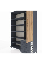 Hyperion Dolap 9 Raflı 3 Çekmeceli Tek Kapaklı  132x44x195 Antrasit-Çam/Antrasit