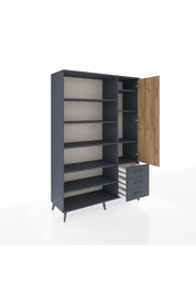 Hyperion Dolap 9 Raflı 3 Çekmeceli Tek Kapaklı  132x44x195 Antrasit-Çam/Antrasit