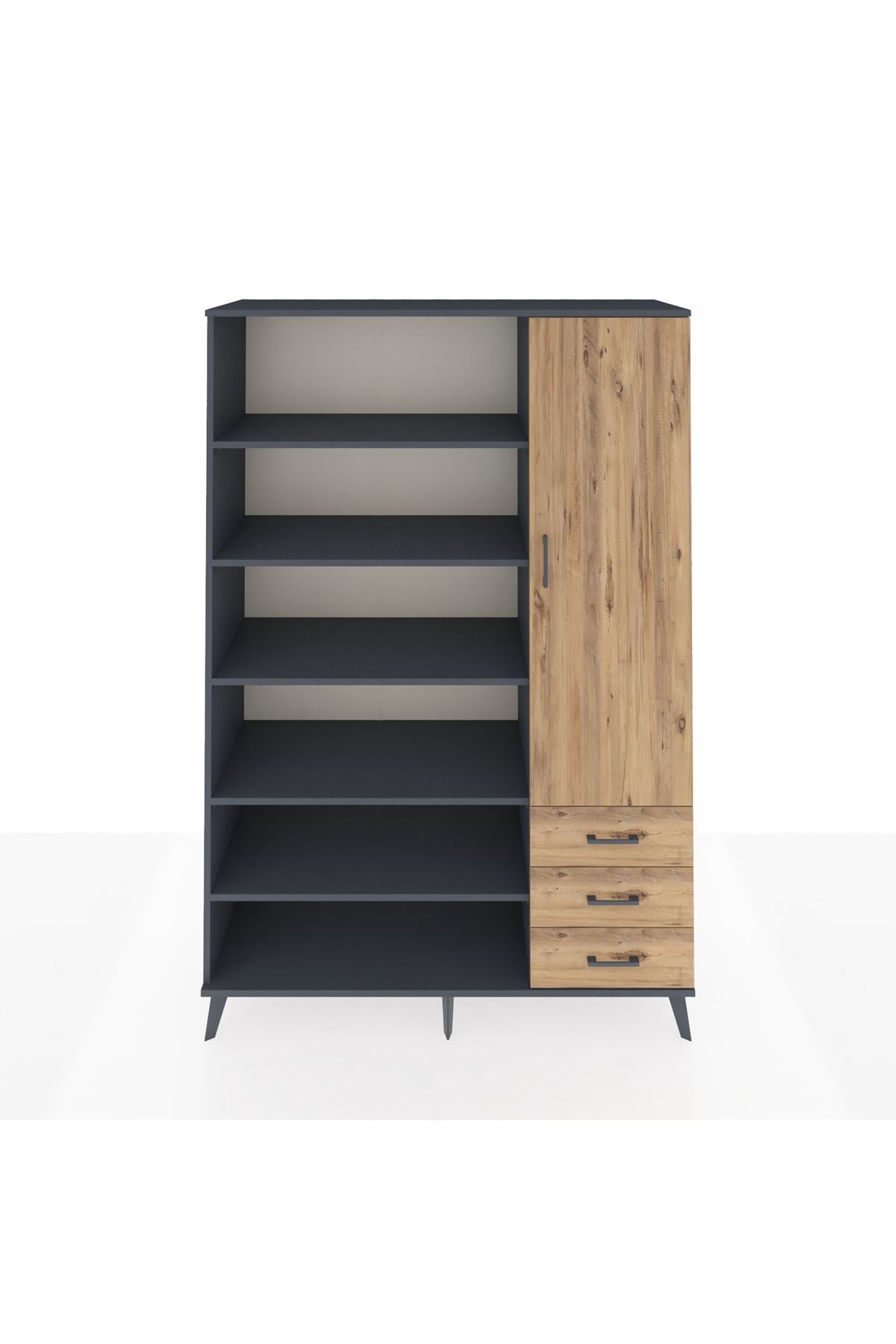 Hyperion Dolap 9 Raflı 3 Çekmeceli Tek Kapaklı  132x44x195 Antrasit-Çam/Çam