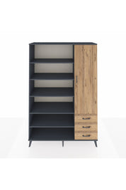 Hyperion Dolap 9 Raflı 3 Çekmeceli Tek Kapaklı  132x44x195 Antrasit-Çam/Çam