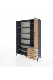 Hyperion Dolap 9 Raflı 3 Çekmeceli Tek Kapaklı  132x44x195 Antrasit-Çam/Çam