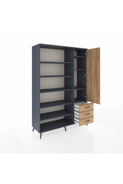 Hyperion Dolap 9 Raflı 3 Çekmeceli Tek Kapaklı  132x44x195 Antrasit-Çam/Çam