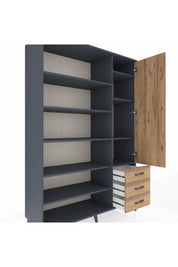 Hyperion Dolap 9 Raflı 3 Çekmeceli Tek Kapaklı  132x44x195 Antrasit-Çam/Çam