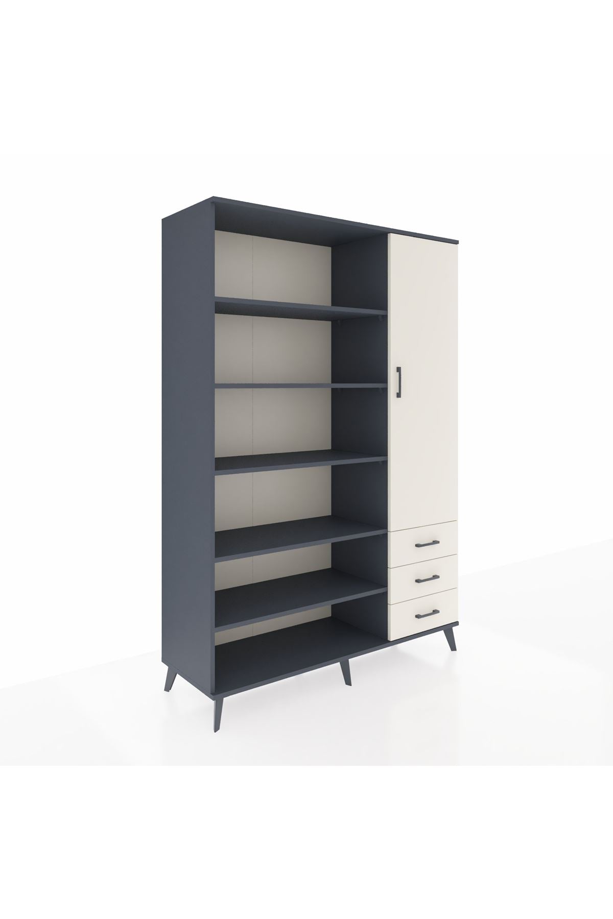 Hyperion Dolap 9 Raflı 3 Çekmeceli Tek Kapaklı  132x44x195 Antrasit-Aytaşı/Aytaşı