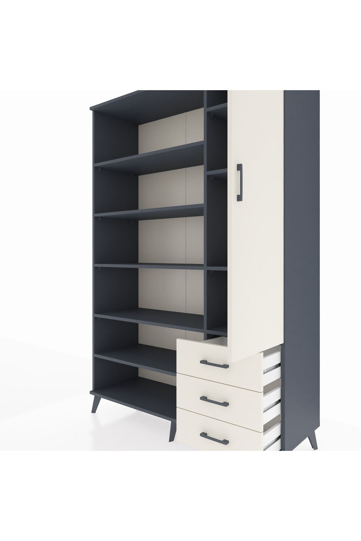 Hyperion Dolap 9 Raflı 3 Çekmeceli Tek Kapaklı  132x44x195 Antrasit-Aytaşı/Aytaşı