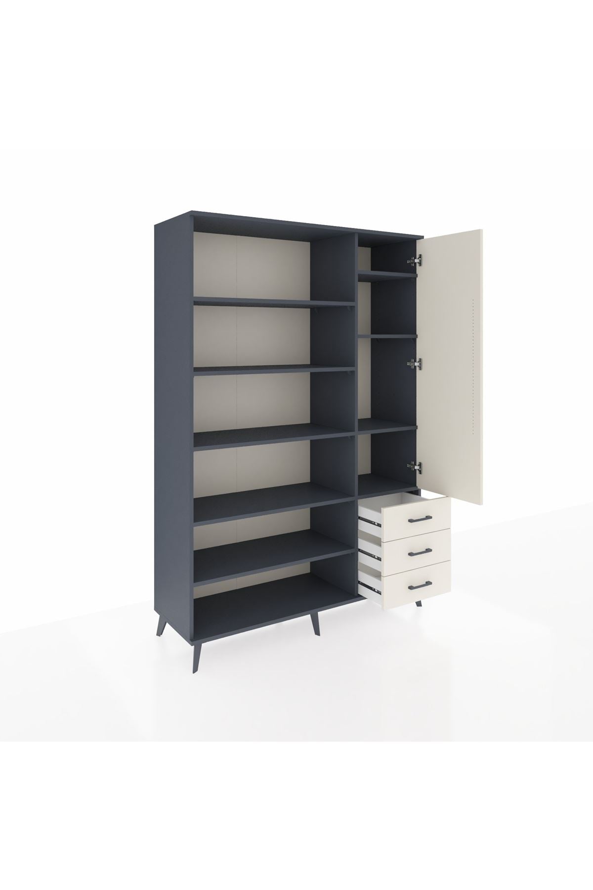 Hyperion Dolap 9 Raflı 3 Çekmeceli Tek Kapaklı  132x44x195 Antrasit-Aytaşı/Aytaşı