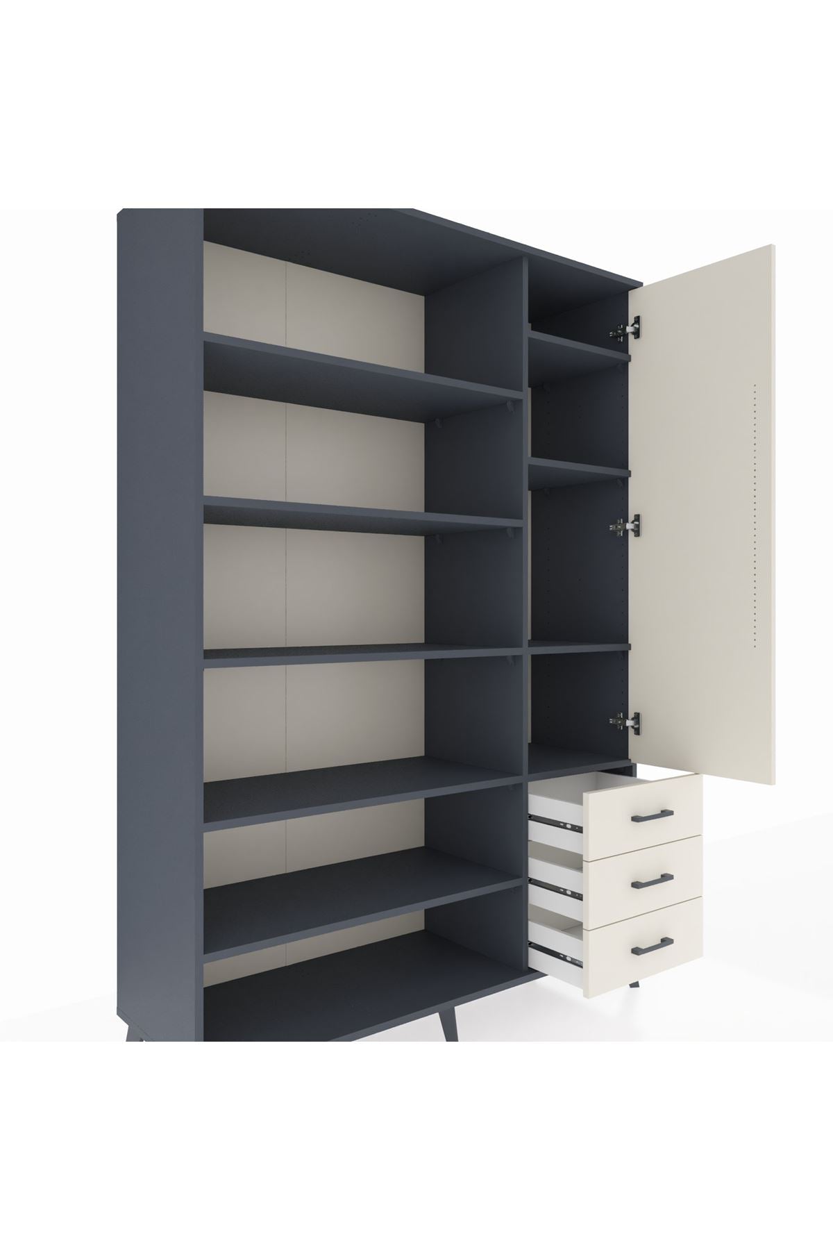Hyperion Dolap 9 Raflı 3 Çekmeceli Tek Kapaklı  132x44x195 Antrasit-Aytaşı/Aytaşı