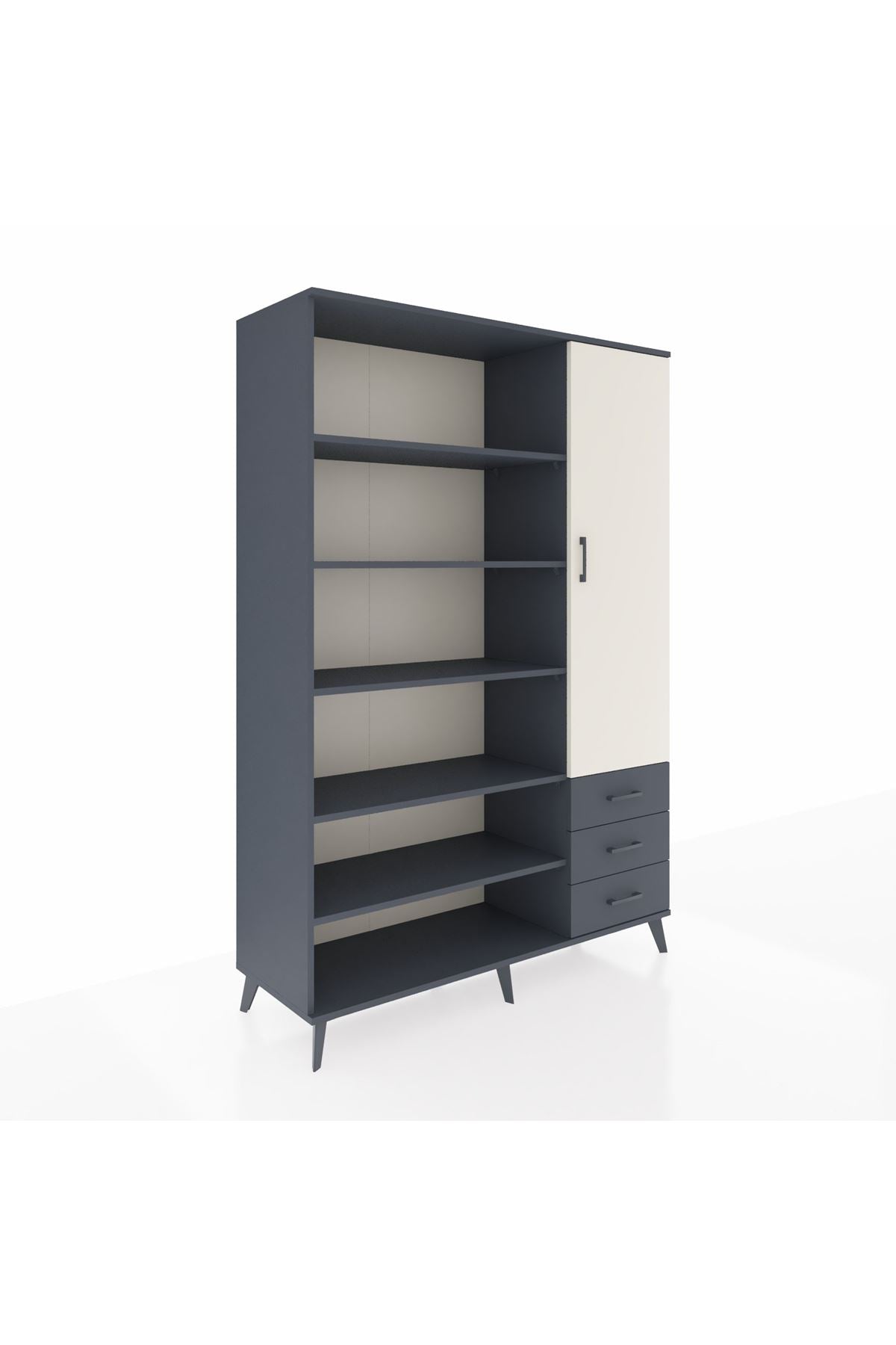 Hyperion Dolap 9 Raflı 3 Çekmeceli Tek Kapaklı  132x44x195 Antrasit-Aytaşı/Antrasit