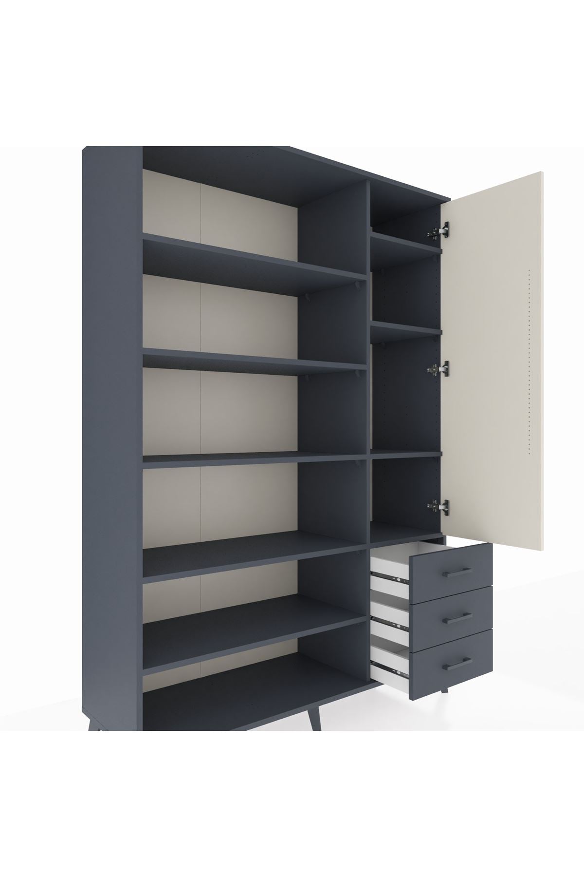 Hyperion Dolap 9 Raflı 3 Çekmeceli Tek Kapaklı  132x44x195 Antrasit-Aytaşı/Antrasit