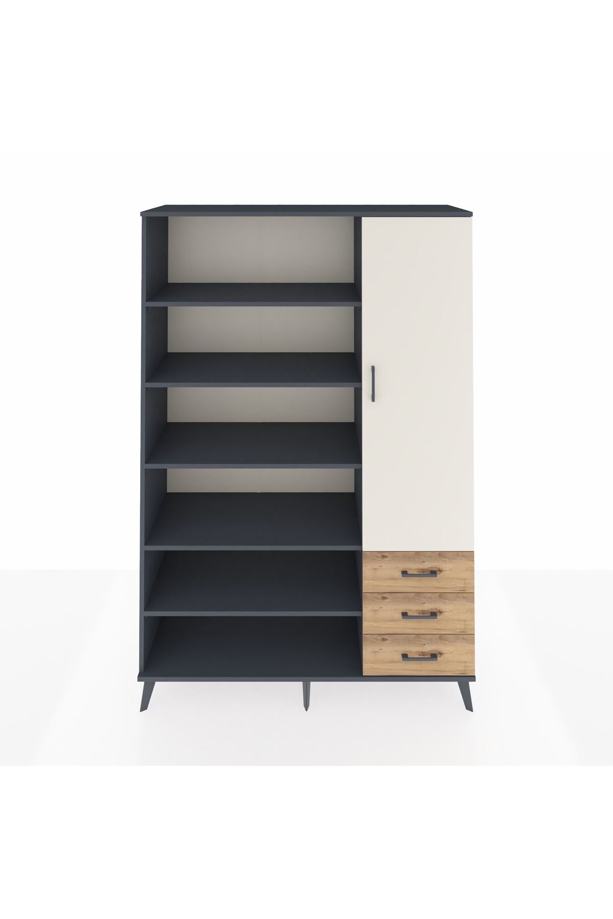 Hyperion Dolap 9 Raflı 3 Çekmeceli Tek Kapaklı  132x44x195 Antrasit-Aytaşı/Çam