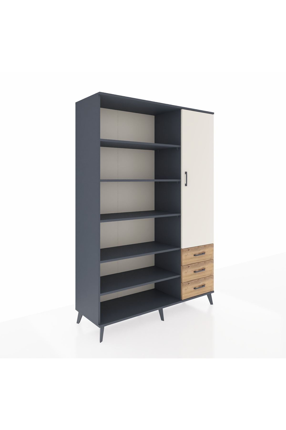 Hyperion Dolap 9 Raflı 3 Çekmeceli Tek Kapaklı  132x44x195 Antrasit-Aytaşı/Çam