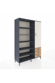 Hyperion Dolap 9 Raflı 3 Çekmeceli Tek Kapaklı  132x44x195 Antrasit-Aytaşı/Çam