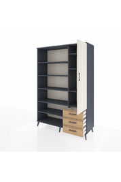 Hyperion Dolap 9 Raflı 3 Çekmeceli Tek Kapaklı  132x44x195 Antrasit-Aytaşı/Çam