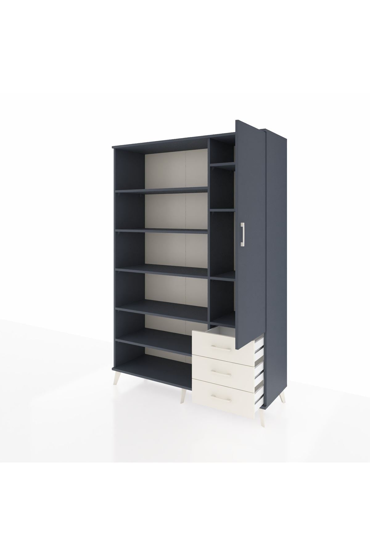 Hyperion Dolap 9 Raflı 3 Çekmeceli Tek Kapaklı  132x44x195 Antrasit-Antrasit/Aytaşı