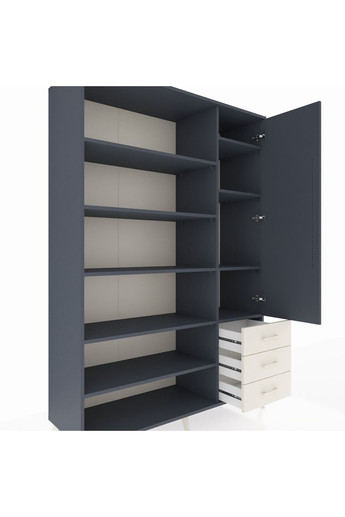 Hyperion Dolap 9 Raflı 3 Çekmeceli Tek Kapaklı  132x44x195 Antrasit-Antrasit/Aytaşı