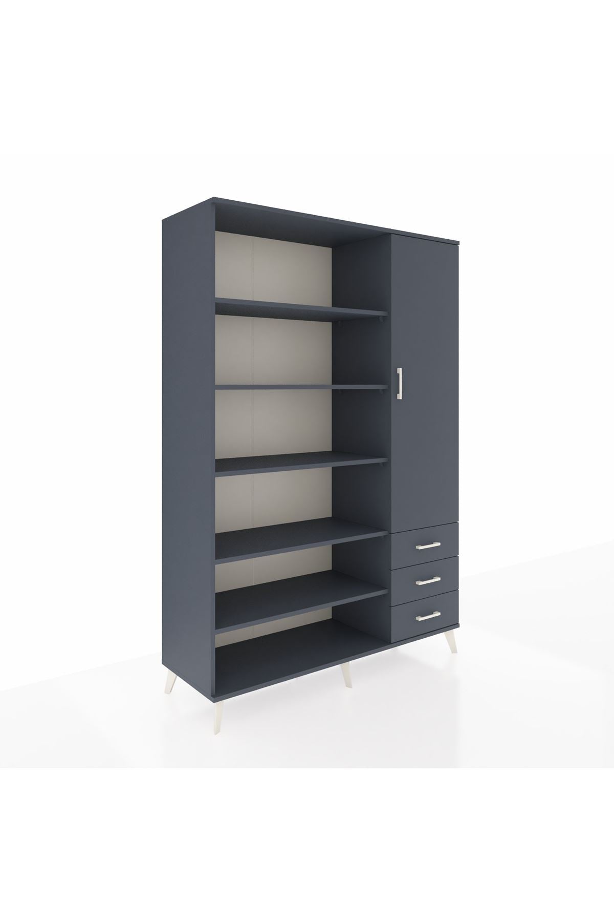 Hyperion Dolap 9 Raflı 3 Çekmeceli Tek Kapaklı  132x44x195 Antrasit-Antrasit/Antrasit