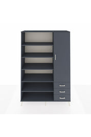 Hyperion Dolap 9 Raflı 3 Çekmeceli Tek Kapaklı  132x44x195 Antrasit-Antrasit/Antrasit