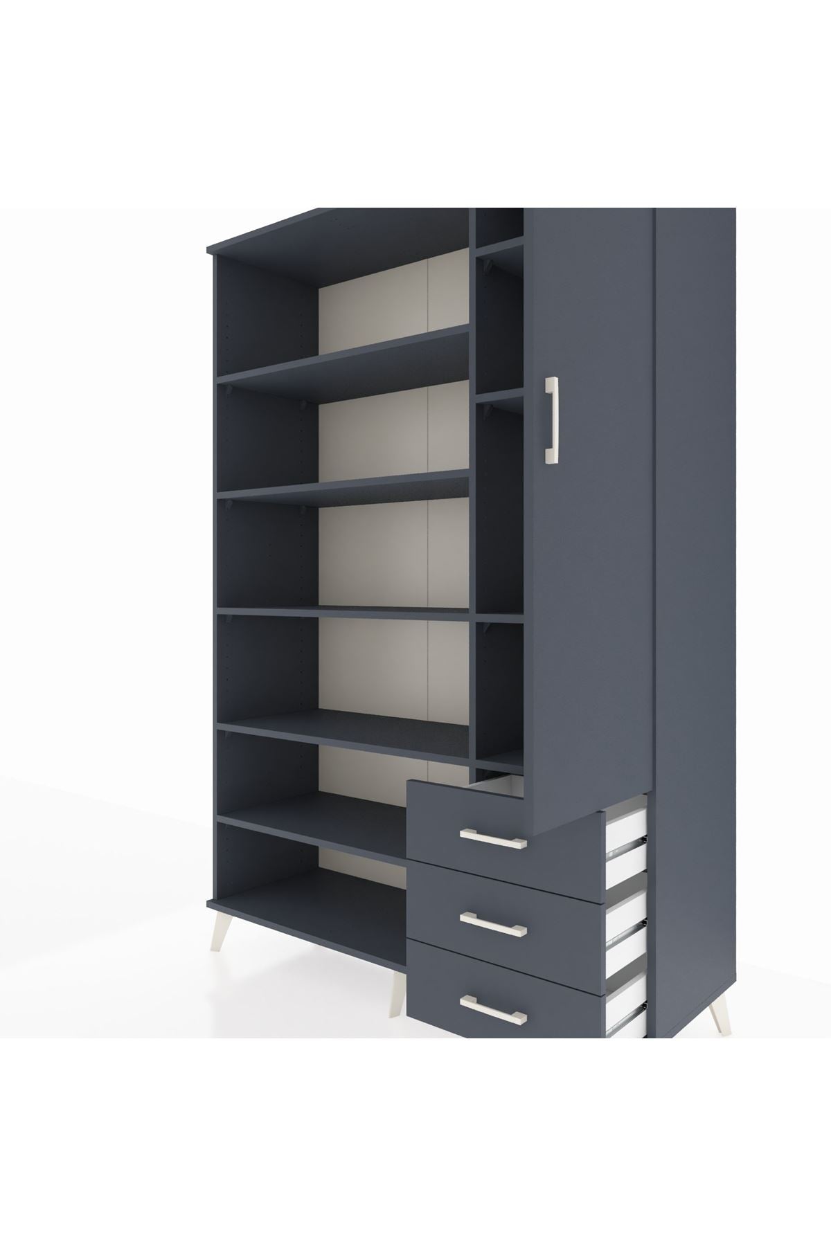 Hyperion Dolap 9 Raflı 3 Çekmeceli Tek Kapaklı  132x44x195 Antrasit-Antrasit/Antrasit