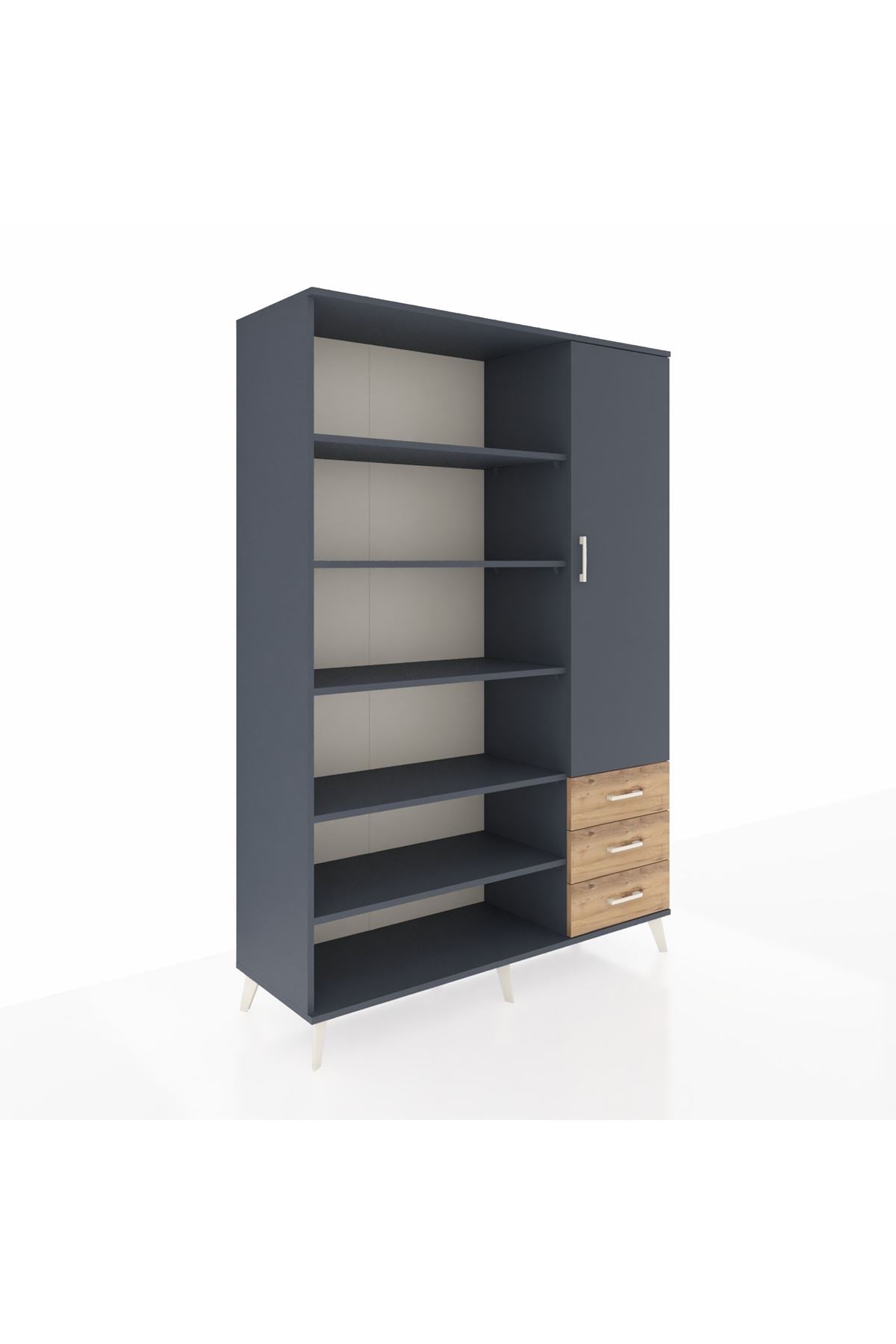 Hyperion Dolap 9 Raflı 3 Çekmeceli Tek Kapaklı  132x44x195 Antrasit-Antrasit/Çam