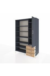 Hyperion Dolap 9 Raflı 3 Çekmeceli Tek Kapaklı  132x44x195 Antrasit-Antrasit/Çam