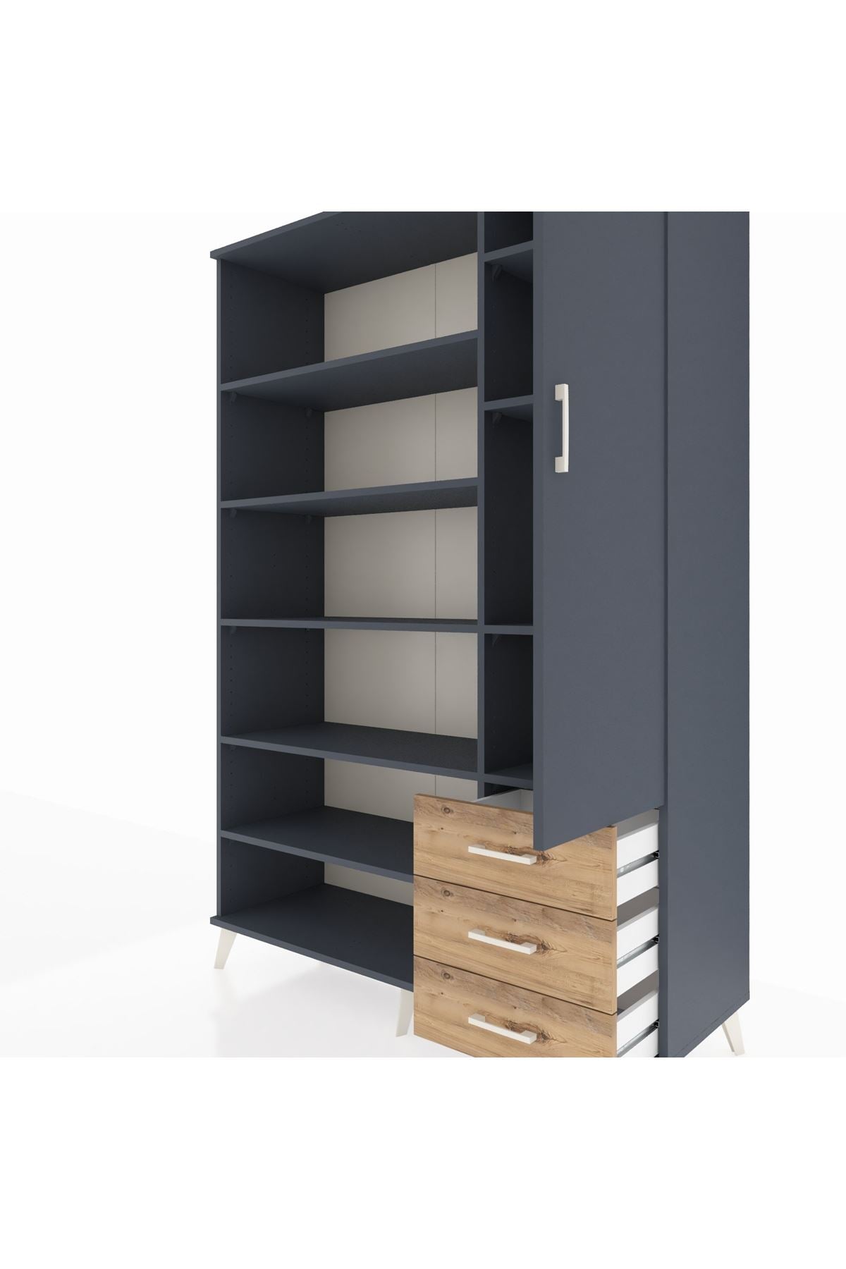 Hyperion Dolap 9 Raflı 3 Çekmeceli Tek Kapaklı  132x44x195 Antrasit-Antrasit/Çam