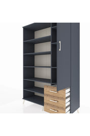 Hyperion Dolap 9 Raflı 3 Çekmeceli Tek Kapaklı  132x44x195 Antrasit-Antrasit/Çam