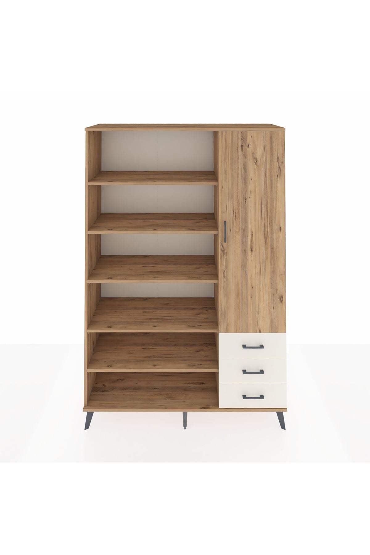 Hyperion Dolap 9 Raflı 3 Çekmeceli Tek Kapaklı  132x44x195 Çam-Çam/Aytaşı