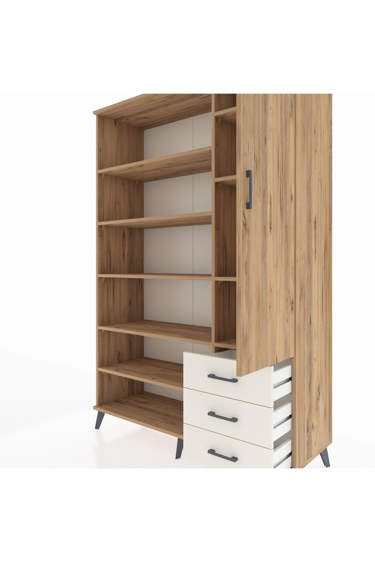 Hyperion Dolap 9 Raflı 3 Çekmeceli Tek Kapaklı  132x44x195 Çam-Çam/Aytaşı