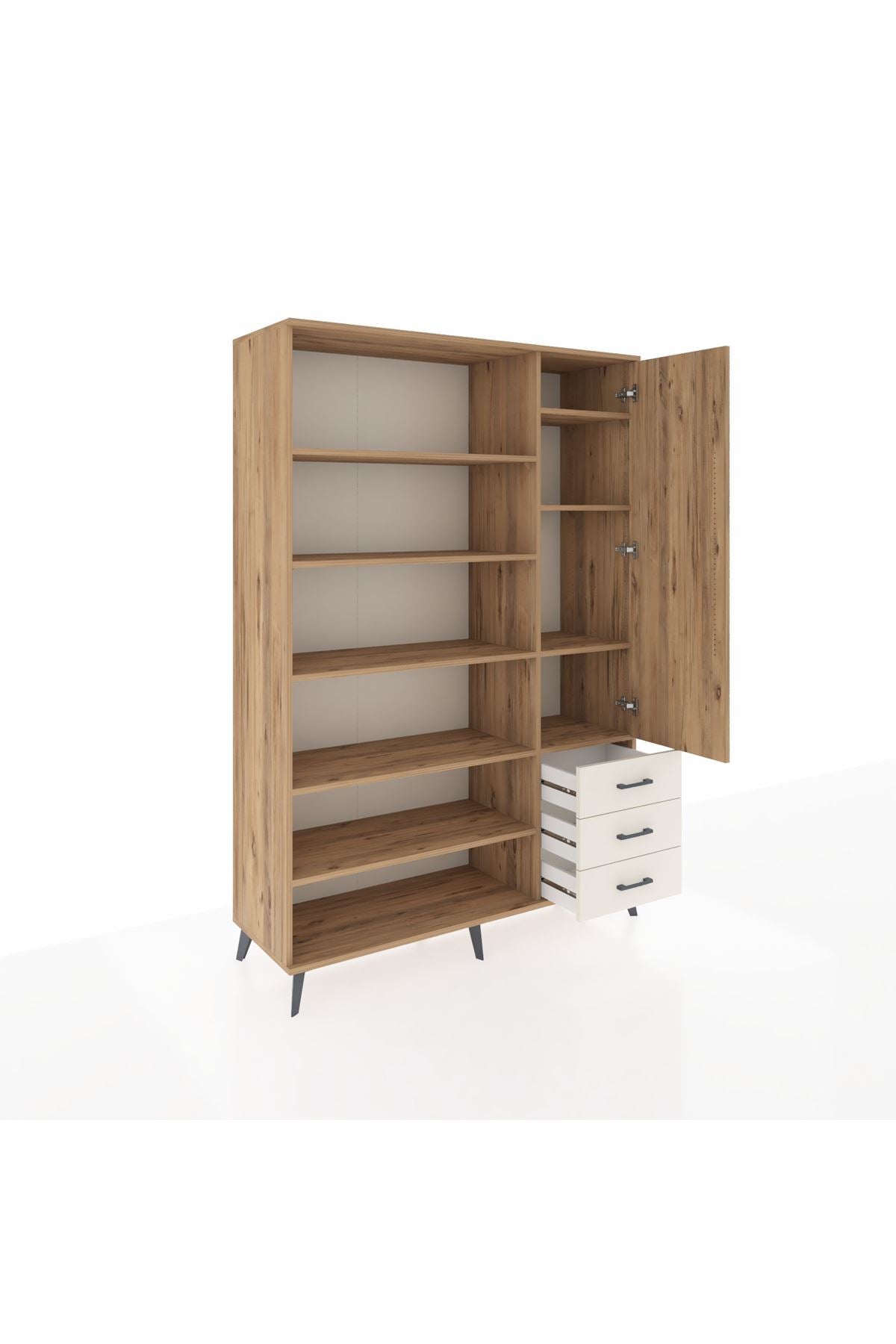 Hyperion Dolap 9 Raflı 3 Çekmeceli Tek Kapaklı  132x44x195 Çam-Çam/Aytaşı