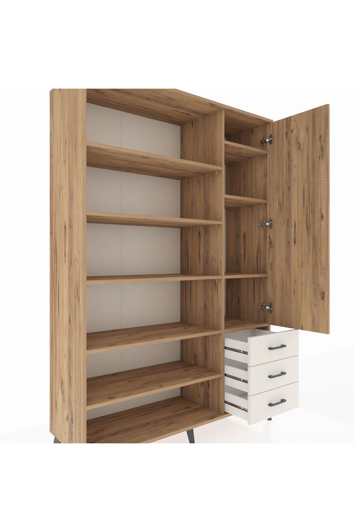 Hyperion Dolap 9 Raflı 3 Çekmeceli Tek Kapaklı  132x44x195 Çam-Çam/Aytaşı