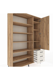 Hyperion Dolap 9 Raflı 3 Çekmeceli Tek Kapaklı  132x44x195 Çam-Çam/Aytaşı