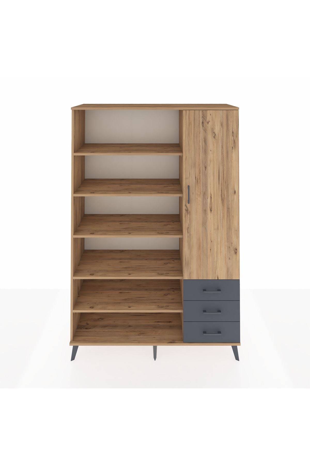 Hyperion Dolap 9 Raflı 3 Çekmeceli Tek Kapaklı  132x44x195 Çam-Çam/Antrasit