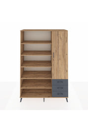 Hyperion Dolap 9 Raflı 3 Çekmeceli Tek Kapaklı  132x44x195 Çam-Çam/Antrasit