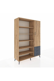 Hyperion Dolap 9 Raflı 3 Çekmeceli Tek Kapaklı  132x44x195 Çam-Çam/Antrasit