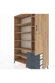 Hyperion Dolap 9 Raflı 3 Çekmeceli Tek Kapaklı  132x44x195 Çam-Çam/Antrasit