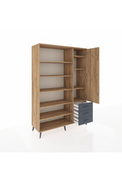 Hyperion Dolap 9 Raflı 3 Çekmeceli Tek Kapaklı  132x44x195 Çam-Çam/Antrasit